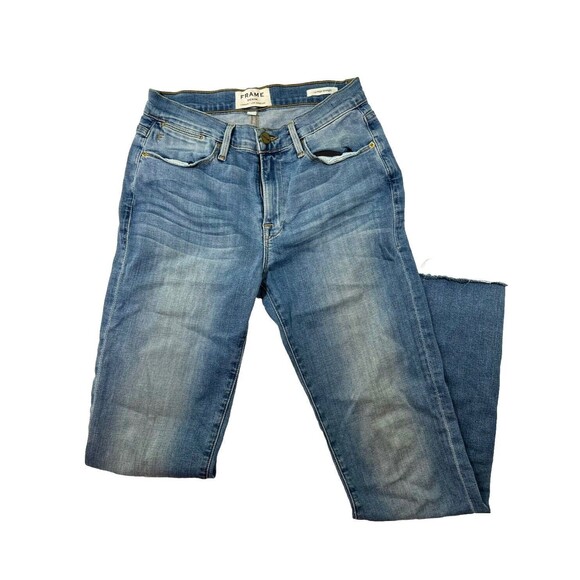 Frame Denim Le High Straight Medium Wash Crop Distressed Jean LHSTRS517 Size 26 - Picture 1 of 9